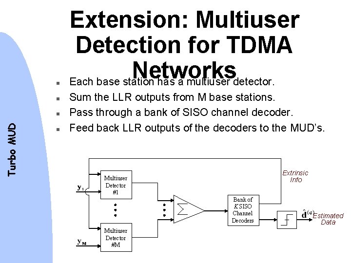 n n Turbo MUD n n Extension: Multiuser Detection for TDMA Networks Each base