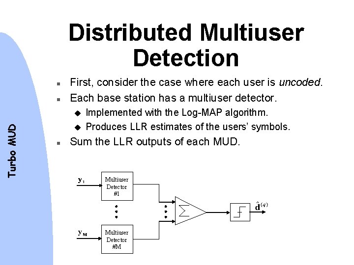 Distributed Multiuser Detection n n First, consider the case where each user is uncoded.