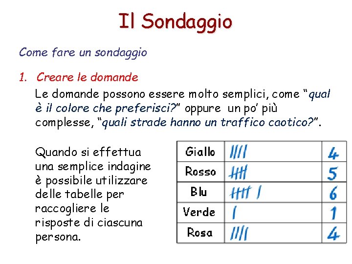 Il Sondaggio Come fare un sondaggio 1. Creare le domande Le domande possono essere