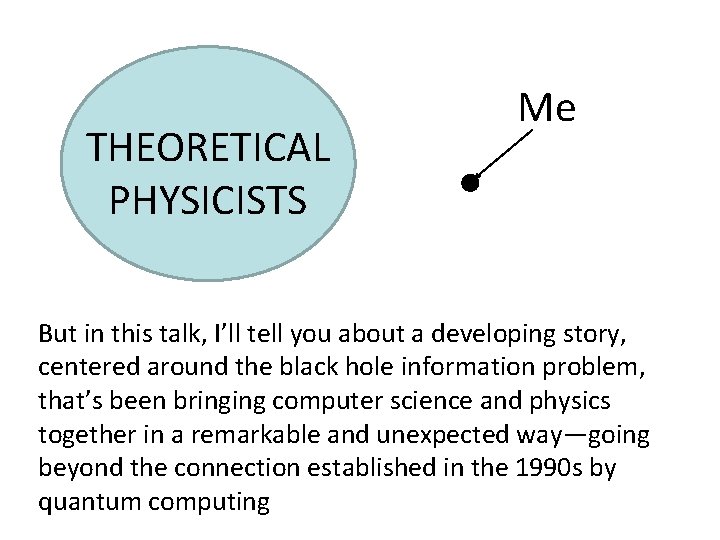 THEORETICAL PHYSICISTS Me But in this talk, I’ll tell you about a developing story,