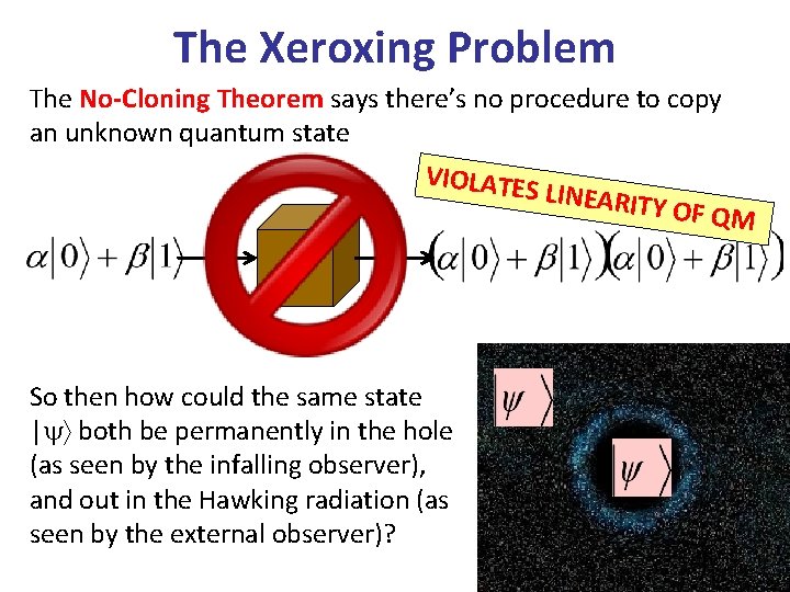 The Xeroxing Problem The No-Cloning Theorem says there’s no procedure to copy an unknown