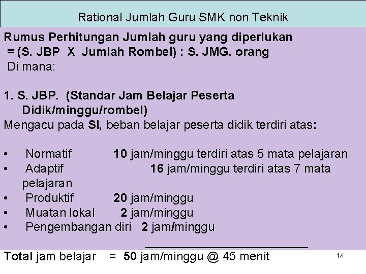 Rational Jumlah Guru SMK non Teknik Rumus Perhitungan Jumlah guru yang diperlukan = (S.