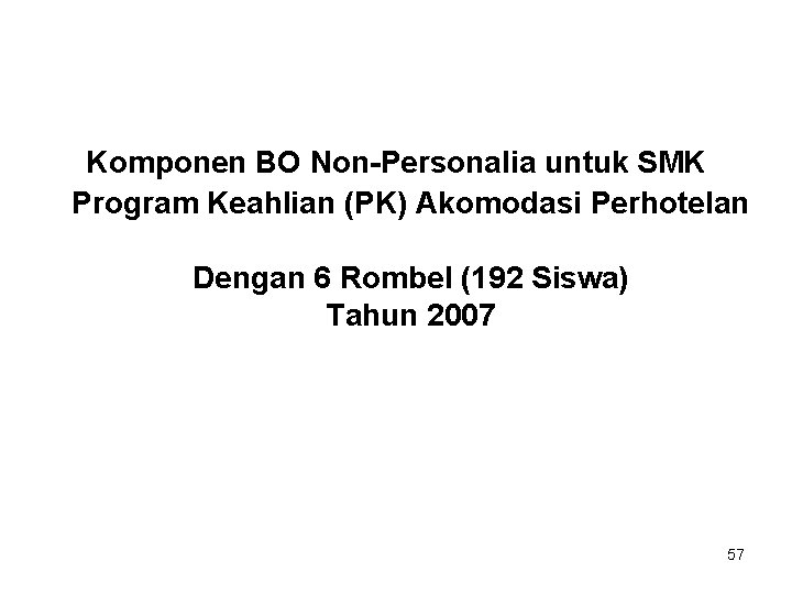 Komponen BO Non-Personalia untuk SMK Program Keahlian (PK) Akomodasi Perhotelan Dengan 6 Rombel (192