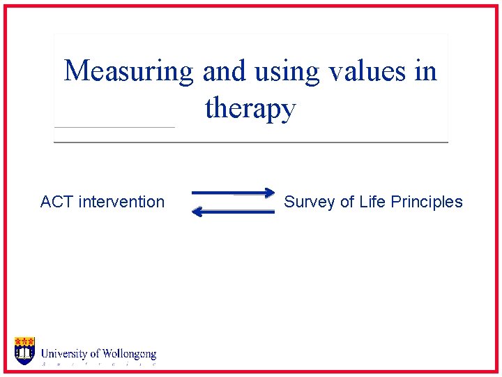 Measuring and using values in therapy ACT intervention Survey of Life Principles 