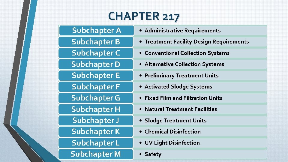 CHAPTER 217 Subchapter A Subchapter B Subchapter C Subchapter D Subchapter E Subchapter F CHAPTER 217 Subchapter A Subchapter B Subchapter C Subchapter D Subchapter E Subchapter F