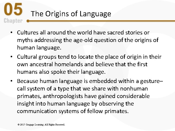 The Origins of Language • Cultures all around the world have sacred stories or The Origins of Language • Cultures all around the world have sacred stories or