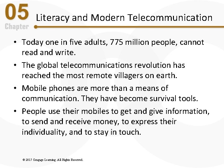 Literacy and Modern Telecommunication • Today one in five adults, 775 million people, cannot Literacy and Modern Telecommunication • Today one in five adults, 775 million people, cannot