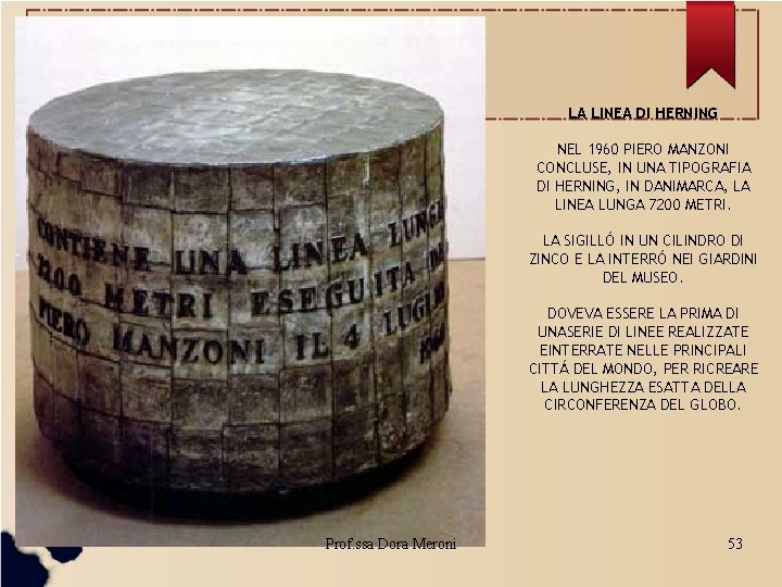 LA LINEA DI HERNING NEL 1960 PIERO MANZONI CONCLUSE, IN UNA TIPOGRAFIA DI HERNING,