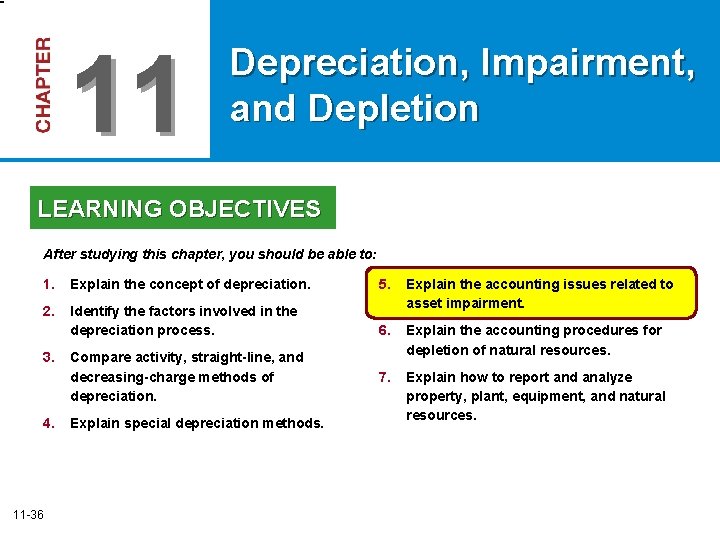 11 Depreciation, Impairment, and Depletion LEARNING OBJECTIVES After studying this chapter, you should be