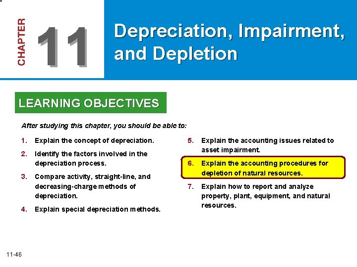 11 Depreciation, Impairment, and Depletion LEARNING OBJECTIVES After studying this chapter, you should be