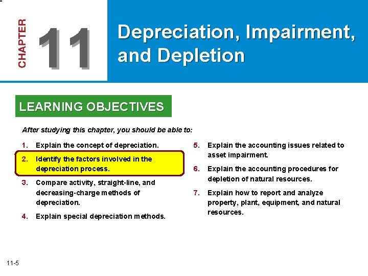 11 Depreciation, Impairment, and Depletion LEARNING OBJECTIVES After studying this chapter, you should be