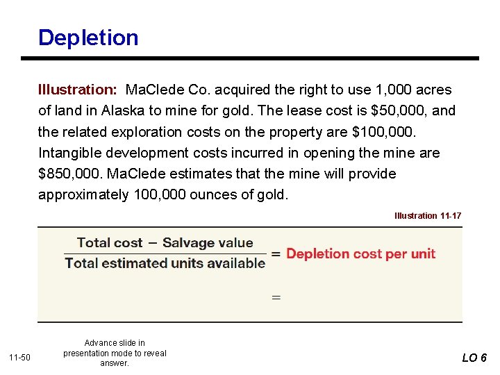 Depletion Illustration: Ma. Clede Co. acquired the right to use 1, 000 acres of