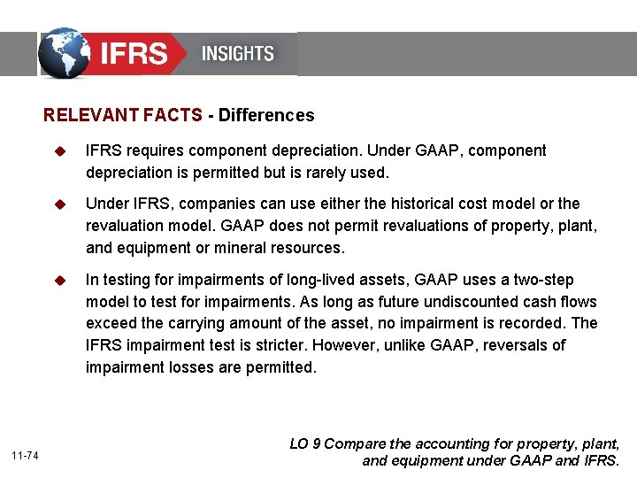 RELEVANT FACTS - Differences 11 -74 u IFRS requires component depreciation. Under GAAP, component