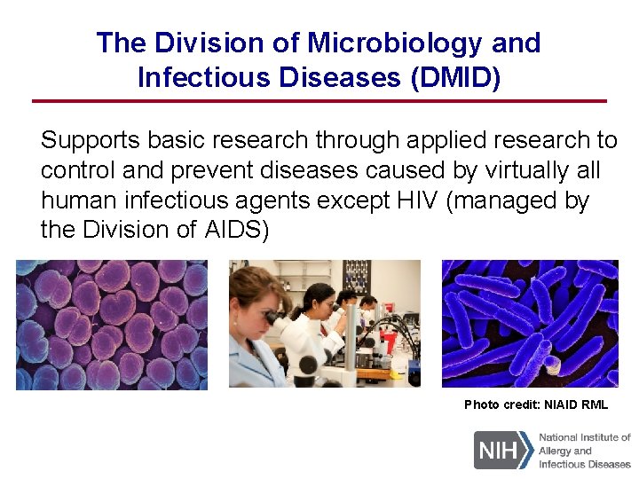 The Division of Microbiology and Infectious Diseases (DMID) Supports basic research through applied research