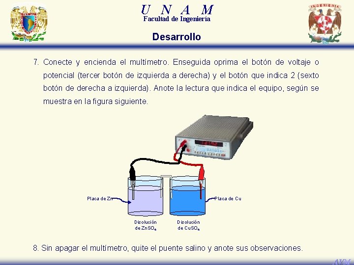 U N A M Facultad de Ingeniería Desarrollo 7. Conecte y encienda el multímetro.