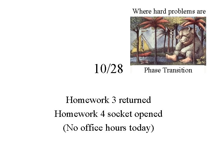 Where hard problems are 10/28 Phase Transition Homework 3 returned Homework 4 socket opened