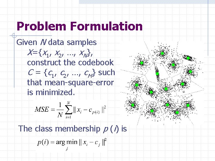 Problem Formulation Given N data samples X={x 1, x 2, …, x. N}, construct