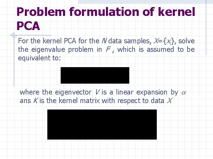 Problem formulation of kernel PCA For the kernel PCA for the N data samples,