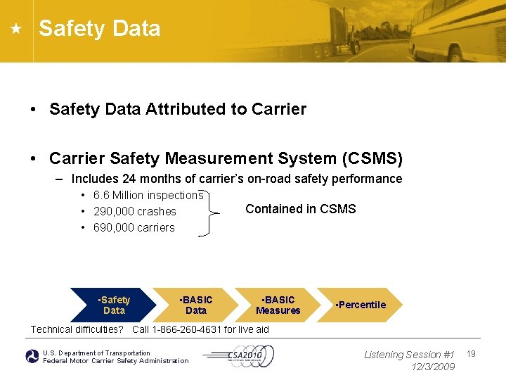 Safety Data • Safety Data Attributed to Carrier • Carrier Safety Measurement System (CSMS)