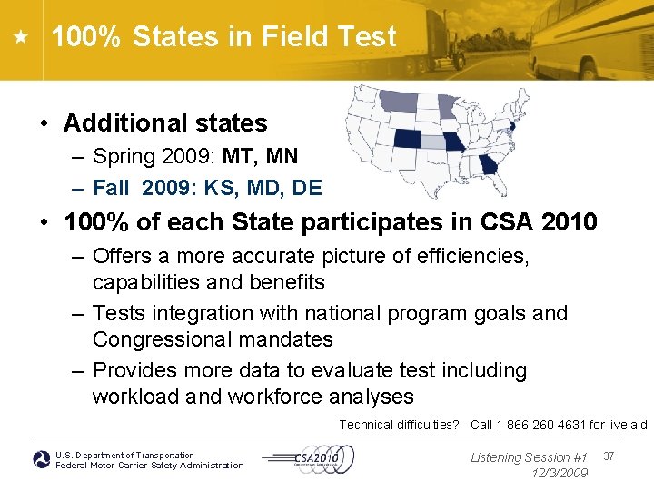 100% States in Field Test • Additional states – Spring 2009: MT, MN –