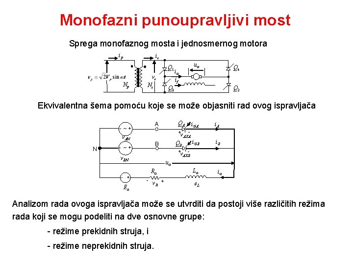 Monofazni punoupravljivi most Sprega monofaznog mosta i jednosmernog motora ip is Q 1 vs