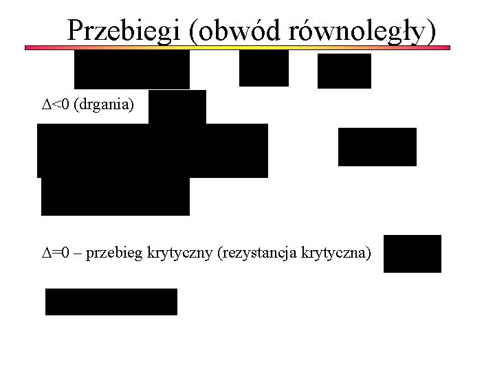 Przebiegi (obwód równoległy) <0 (drgania) =0 – przebieg krytyczny (rezystancja krytyczna) 