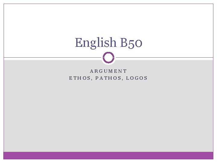 English B 50 ARGUMENT ETHOS, PATHOS, LOGOS 