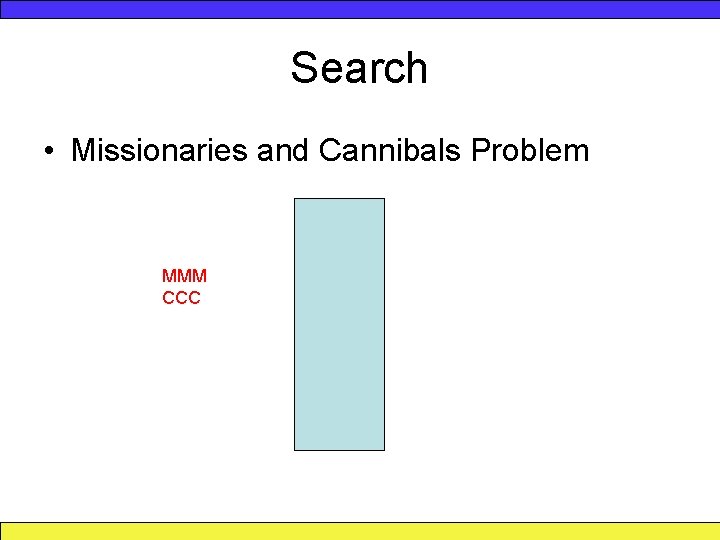 Search • Missionaries and Cannibals Problem MMM CCC 