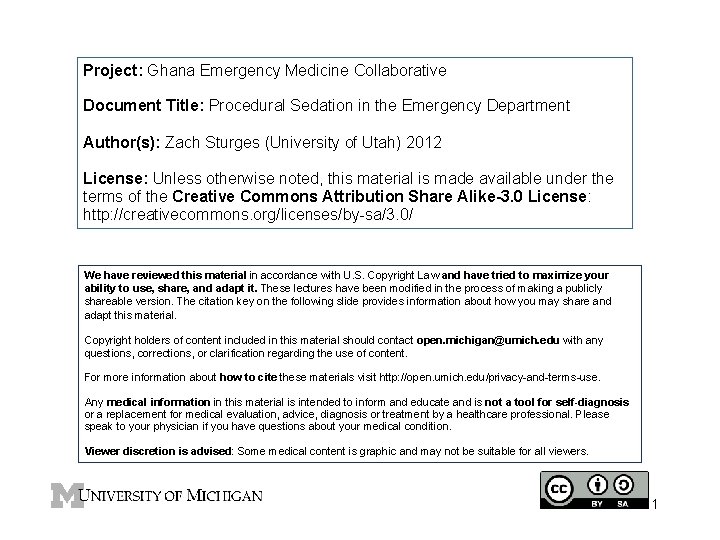 Project: Ghana Emergency Medicine Collaborative Document Title: Procedural Sedation in the Emergency Department Author(s):