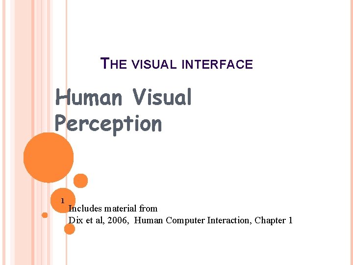 THE VISUAL INTERFACE Human Visual Perception 1 Includes material from Dix et al, 2006,