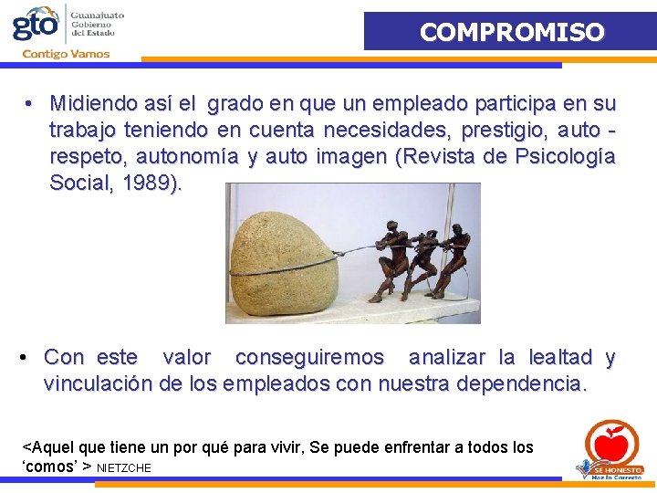 COMPROMISO • Midiendo así el grado en que un empleado participa en su trabajo COMPROMISO • Midiendo así el grado en que un empleado participa en su trabajo