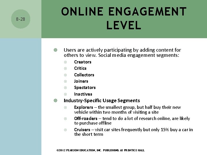 ONLINE ENGAGEMENT LEVEL 8 -28 Users are actively participating by adding content for others ONLINE ENGAGEMENT LEVEL 8 -28 Users are actively participating by adding content for others