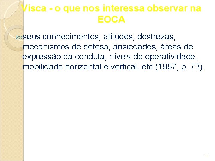 Visca - o que nos interessa observar na EOCA seus conhecimentos, atitudes, destrezas, mecanismos