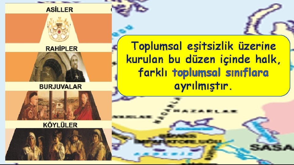 Toplumsal eşitsizlik üzerine kurulan bu düzen içinde halk, farklı toplumsal sınıflara ayrılmıştır. 