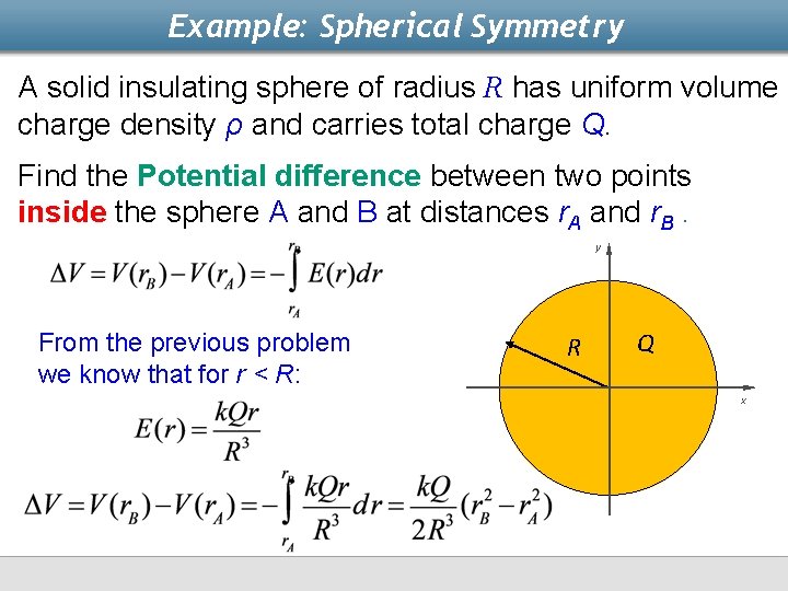 Example: Spherical Symmetry A solid insulating sphere of radius R has uniform volume charge