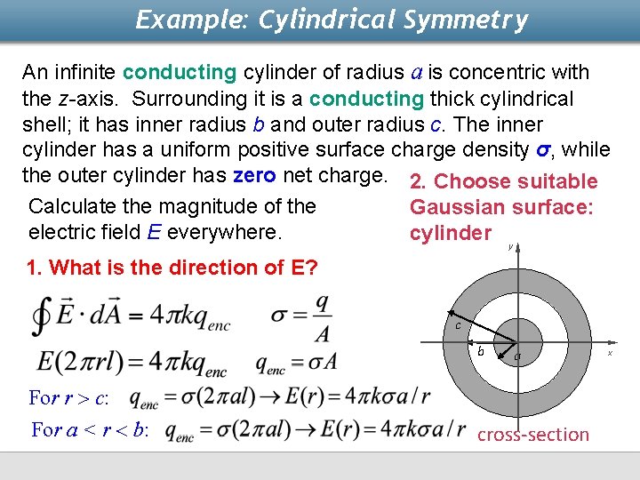 Example: Cylindrical Symmetry An infinite conducting cylinder of radius a is concentric with the