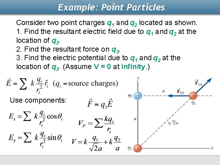 Example: Point Particles Consider two point charges q 1 and q 2 located as