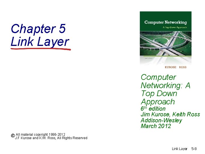 Chapter 5 Link Layer Computer Networking: A Top Down Approach 6 th edition Jim