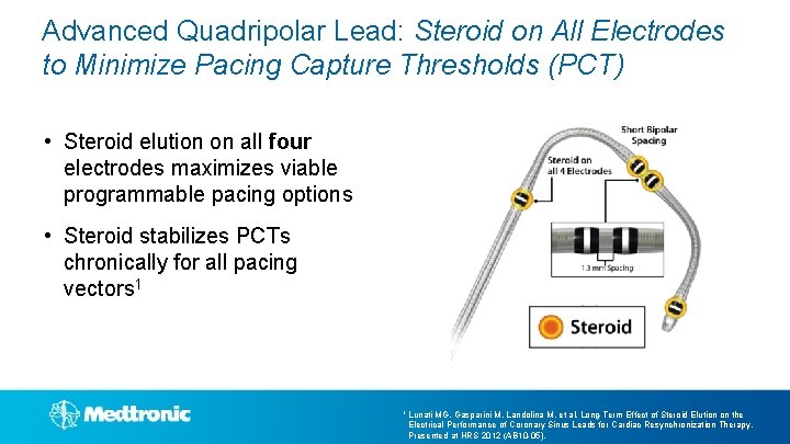 Advanced Quadripolar Lead: Steroid on All Electrodes to Minimize Pacing Capture Thresholds (PCT) •