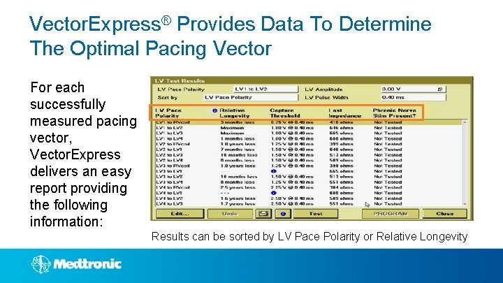 Vector. Express® Provides Data To Determine The Optimal Pacing Vector For each successfully measured