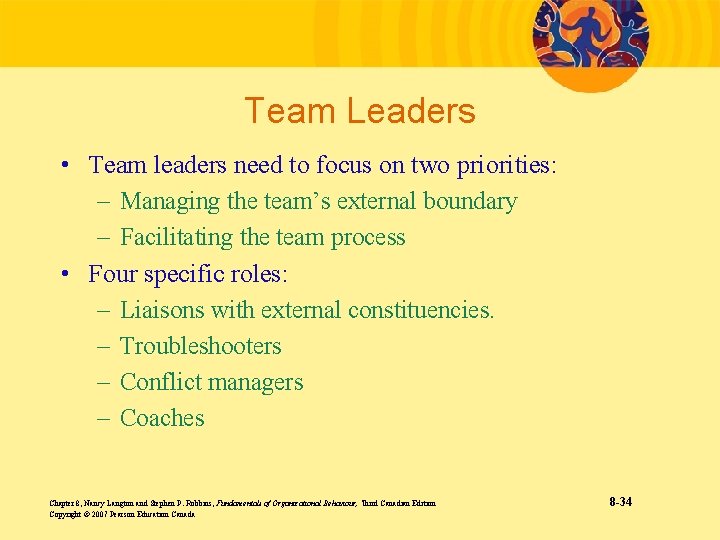 Team Leaders • Team leaders need to focus on two priorities: – Managing the