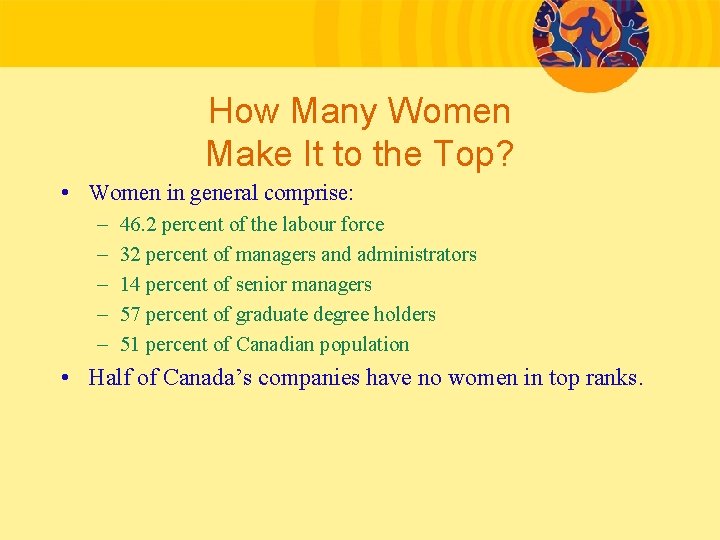How Many Women Make It to the Top? • Women in general comprise: –
