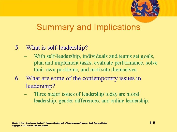 Summary and Implications 5. What is self-leadership? – With self-leadership, individuals and teams set