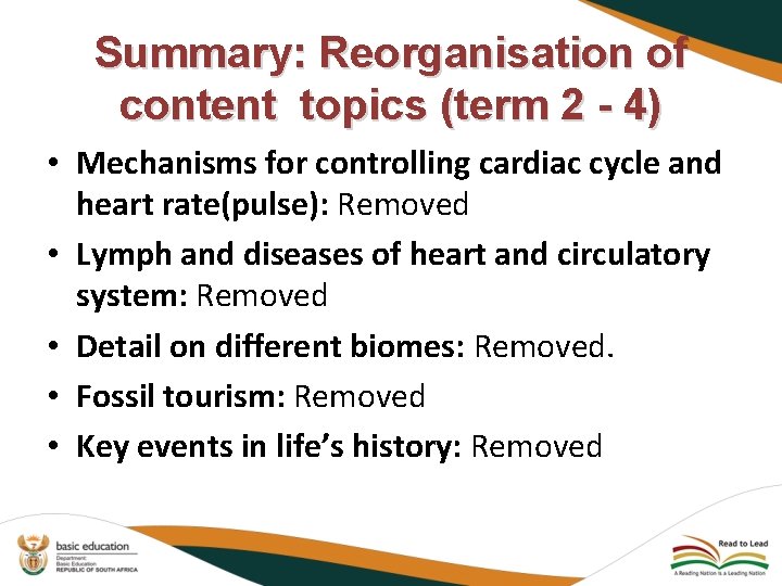 Summary: Reorganisation of content topics (term 2 - 4) • Mechanisms for controlling cardiac
