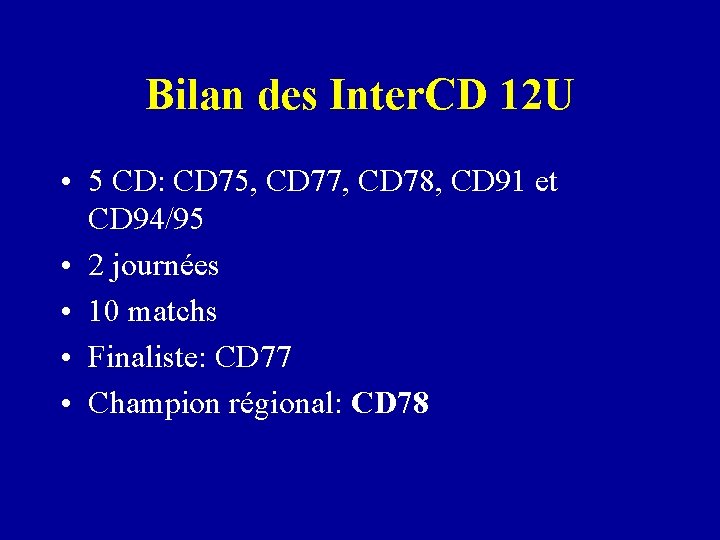 Bilan des Inter. CD 12 U • 5 CD: CD 75, CD 77, CD