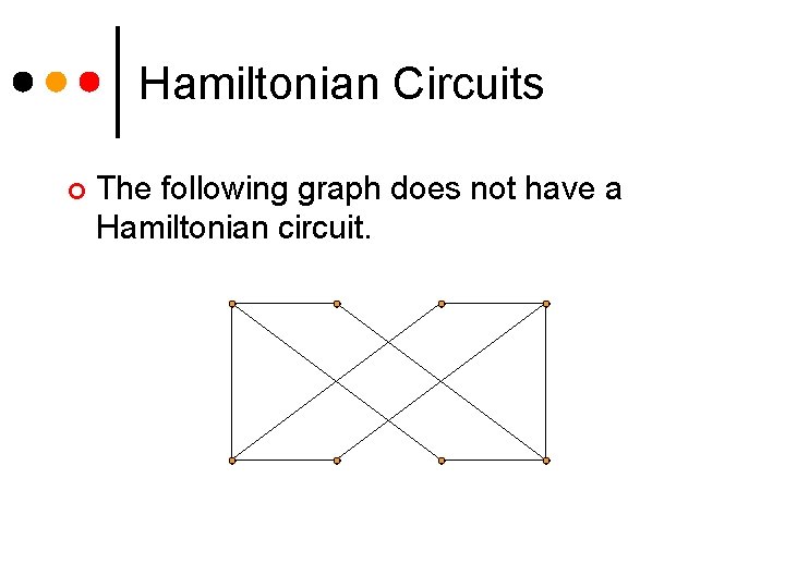 Hamiltonian Circuits ¢ The following graph does not have a Hamiltonian circuit. 