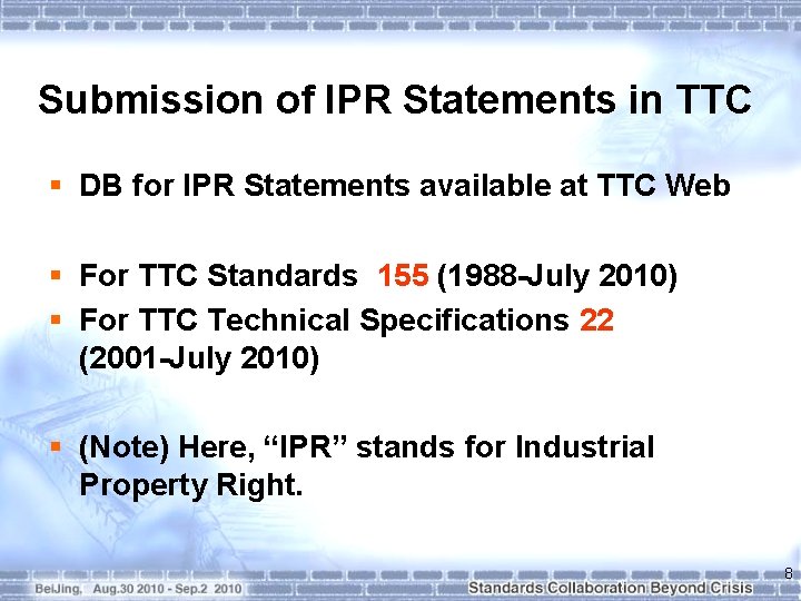 Submission of IPR Statements in TTC § DB for IPR Statements available at TTC