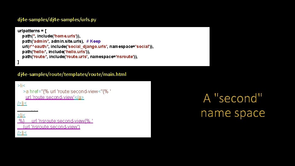 dj 4 e-samples/urls. py urlpatterns = [ path('', include('home. urls')), path('admin/', admin. site. urls),