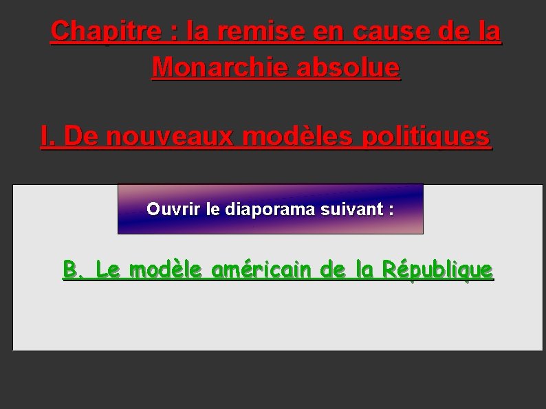 Chapitre : la remise en cause de la Monarchie absolue I. De nouveaux modèles