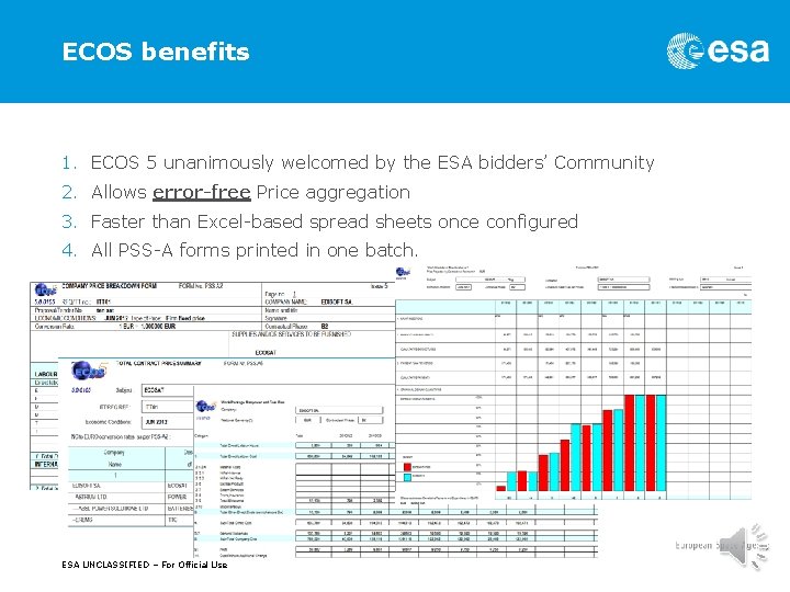 ECOS benefits 1. ECOS 5 unanimously welcomed by the ESA bidders’ Community 2. Allows